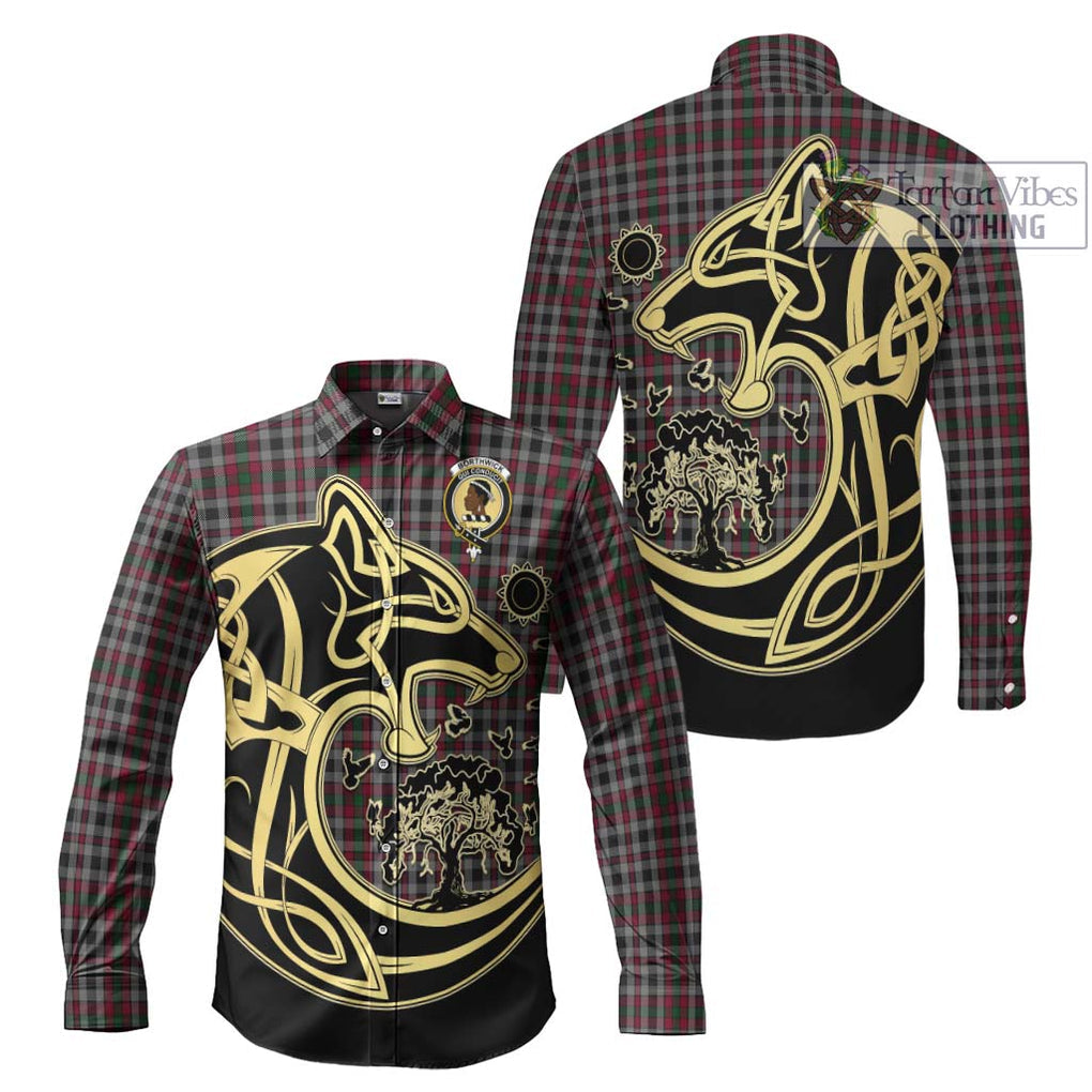Borthwick Tartan Long Sleeve Button Shirt with Family Crest Celtic Wolf Style Men's Shirt S - Tartan Vibes Clothing