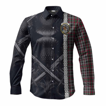 Tartan Vibes Clothing Borthwick Tartan Long Sleeve Button Shirt with Family Crest Cross Sword Thistle Celtic Vibes