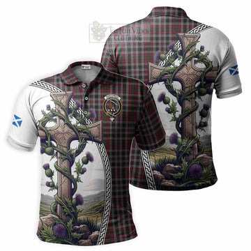 Borthwick Tartan Polo Shirt with Family Crest and St. Andrew's Cross Accented by Thistle Vines Kid - Tartan Vibes Clothing