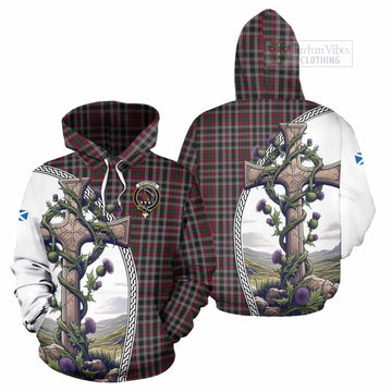 Borthwick Tartan Hoodie with Family Crest and St. Andrew's Cross Accented by Thistle Vines Zip Hoodie - Tartan Vibes Clothing