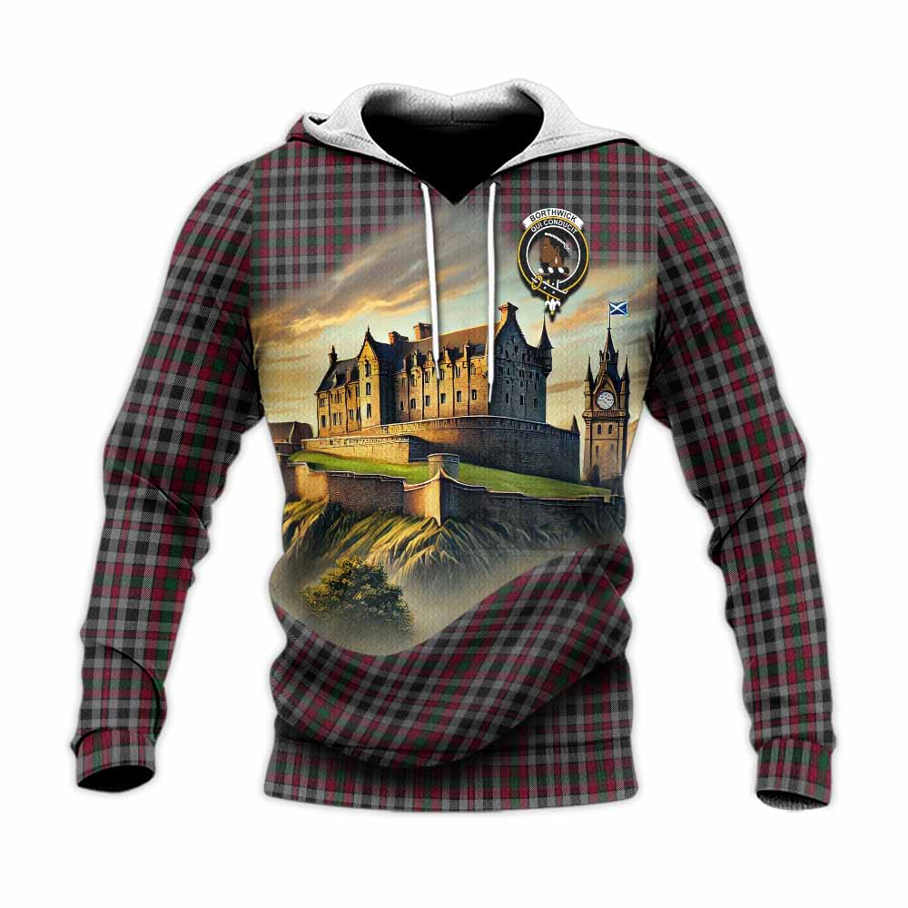 Borthwick Tartan Family Crest Knitted Hoodie with Scottish Ancient Castle Style Unisex Knitted Pullover Hoodie - Tartan Vibes Clothing