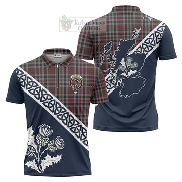Borthwick Tartan Zipper Polo Shirt Featuring Thistle and Scotland Map Unisex - Tartanvibesclothing Store