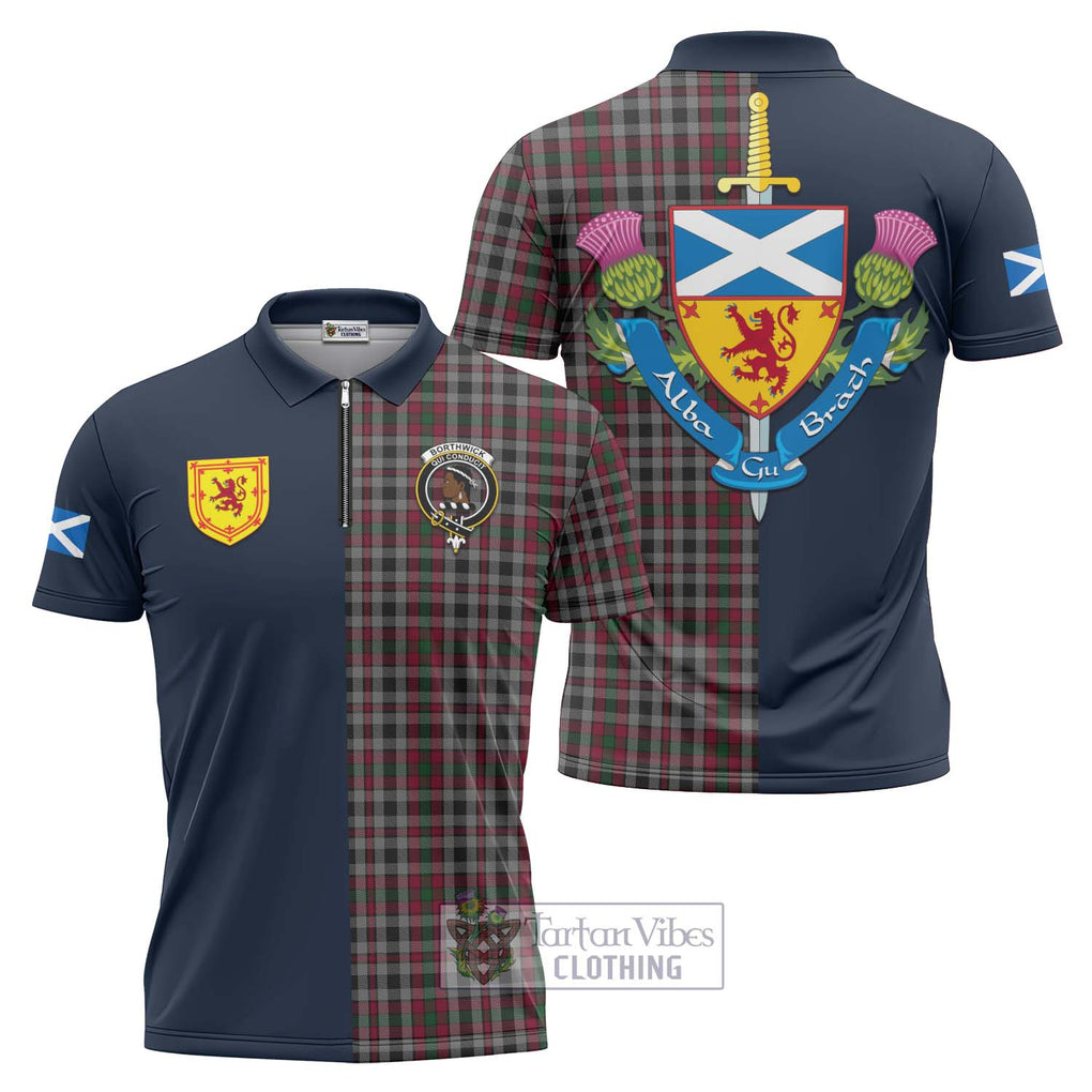 Borthwick Tartan Zipper Polo Shirt Alba with Scottish Lion Royal Arm Half Style Unisex - Tartan Vibes Clothing