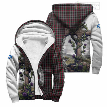 Borthwick Tartan Sherpa Hoodie with Family Crest and St. Andrew's Cross Accented by Thistle Vines Unisex S - Tartan Vibes Clothing