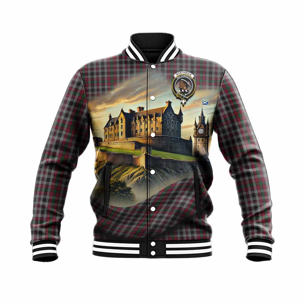 Borthwick Tartan Family Crest Baseball Jacket with Scottish Ancient Castle Style Unisex - Tartan Vibes Clothing