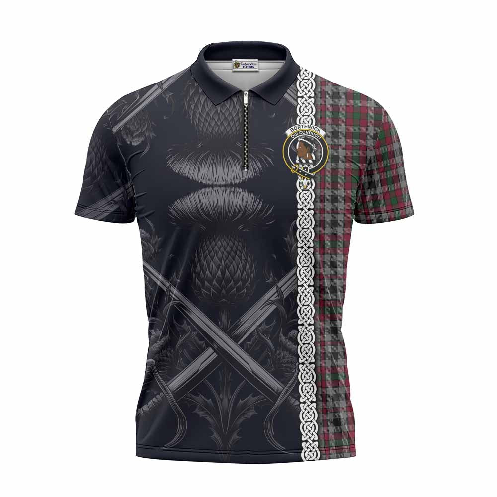 Tartan Vibes Clothing Borthwick Tartan Zipper Polo Shirt with Family Crest Cross Sword Thistle Celtic Vibes