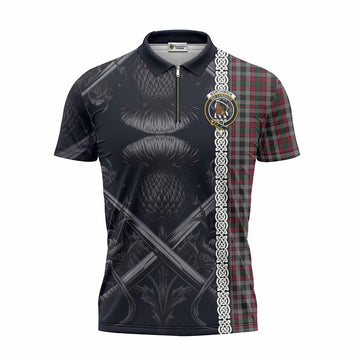Tartan Vibes Clothing Borthwick Tartan Zipper Polo Shirt with Family Crest Cross Sword Thistle Celtic Vibes
