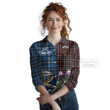 Borthwick Tartan Women's Casual Shirt Happy St. Andrew's Day Half Tartan Style Female - Tartan Vibes Clothing