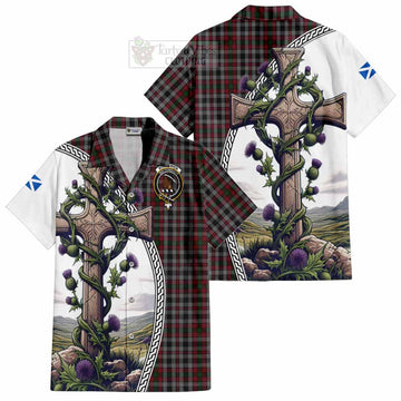 Borthwick Tartan Hawaiian Shirt with Family Crest and St. Andrew's Cross Accented by Thistle Vines Kid - Tartan Vibes Clothing
