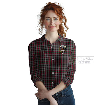 Borthwick Tartan Women's Casual Shirt with Family Crest and Bearded Skull Holding Bottles of Whiskey Female - Tartan Vibes Clothing