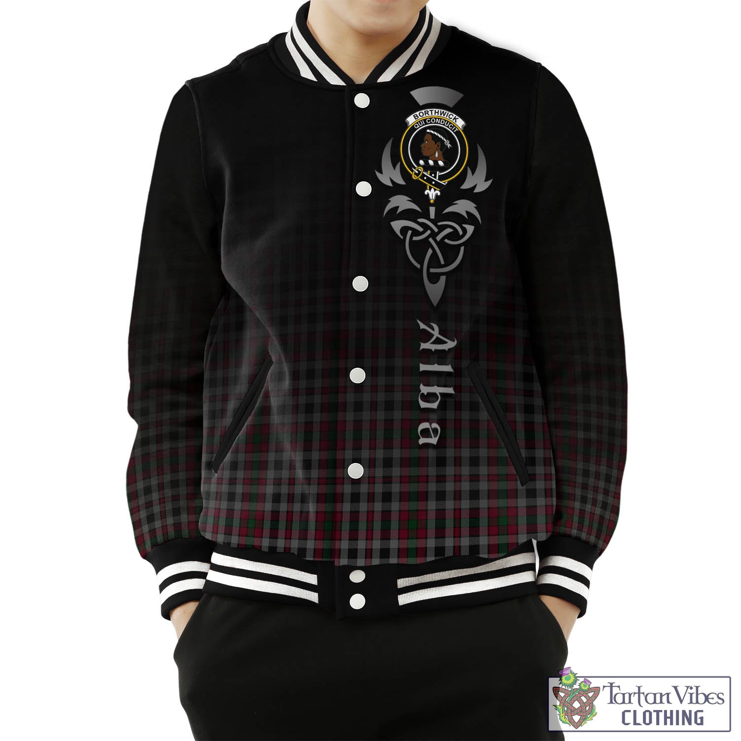 Tartan Vibes Clothing Borthwick Tartan Baseball Jacket Featuring Alba Gu Brath Family Crest Celtic Inspired