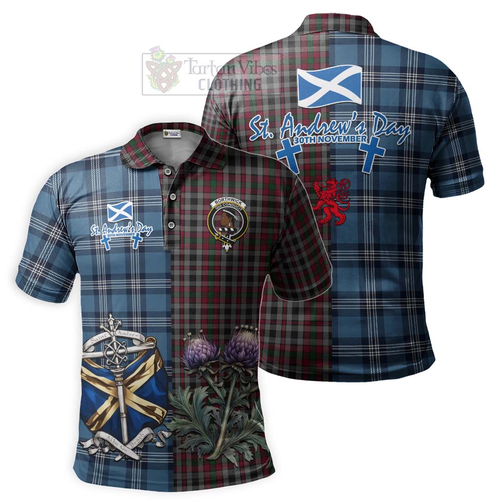 Borthwick Tartan Polo Shirt Happy St. Andrew's Day Half Tartan Style Kid - Tartan Vibes Clothing