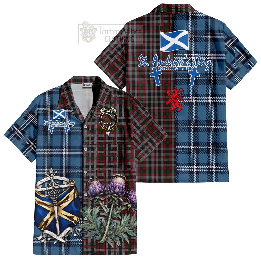 Tartan Vibes Clothing Borthwick Tartan Short Sleeve Button Shirt Happy St. Andrew's Day Half Tartan Style