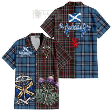 Tartan Vibes Clothing Borthwick Tartan Short Sleeve Button Shirt Happy St. Andrew's Day Half Tartan Style
