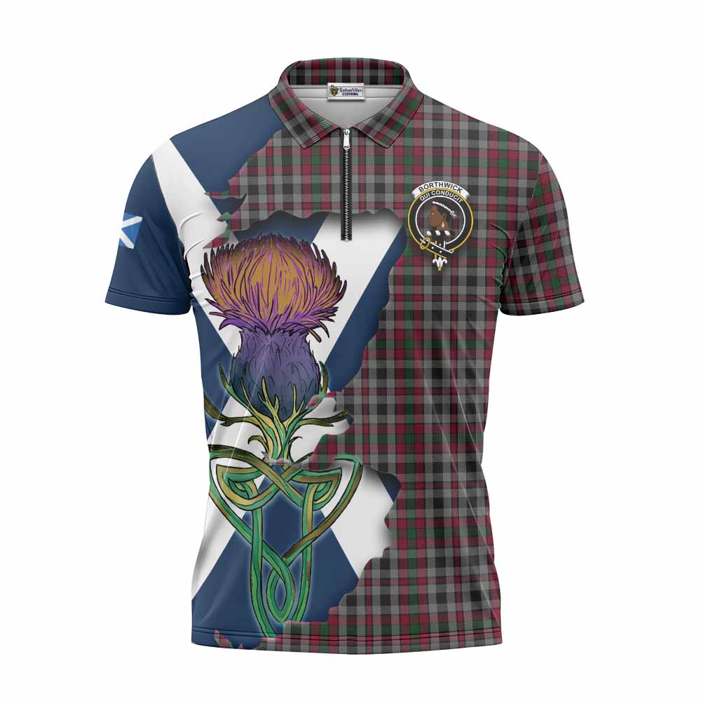 Tartan Vibes Clothing Borthwick Tartan Family Crest Zipper Polo Shirt Scottish Thistle Celtic Inspired