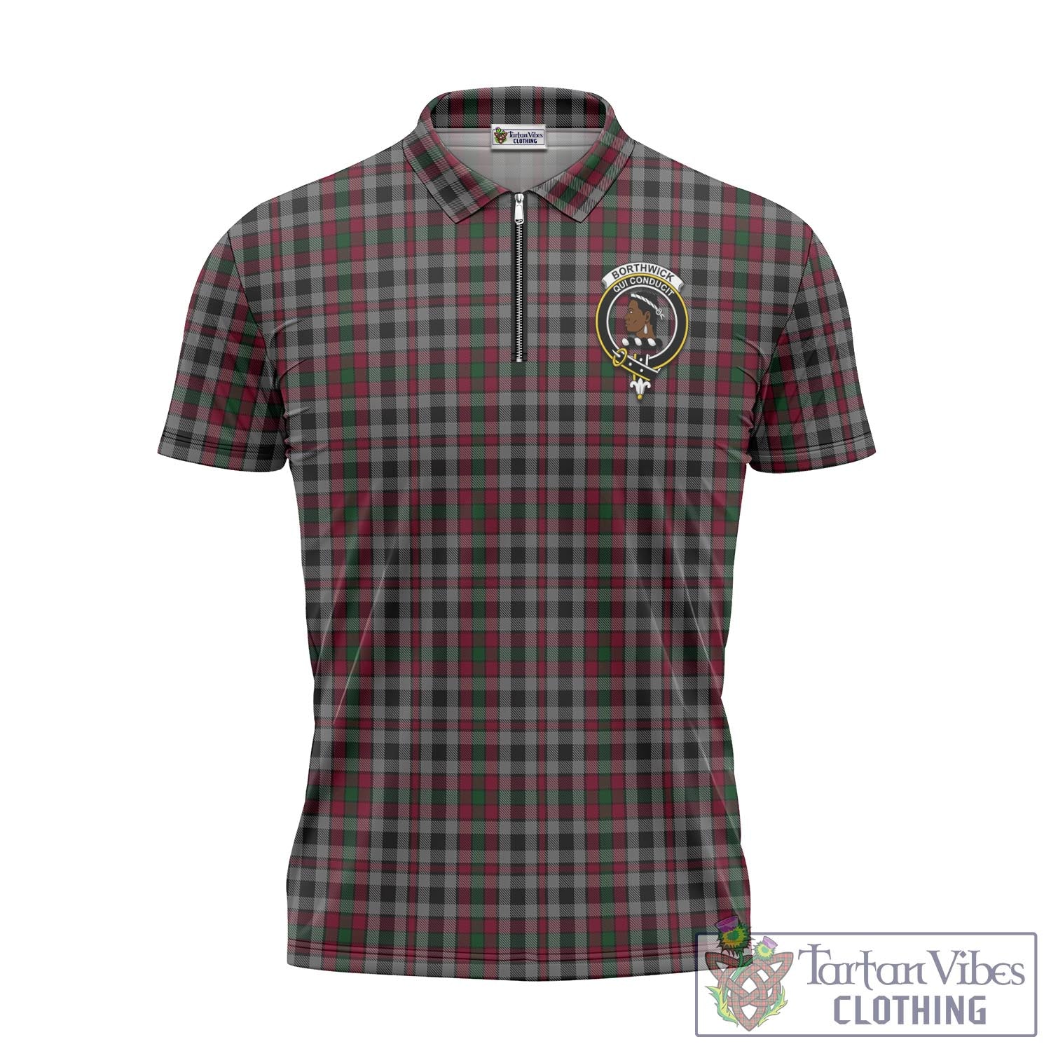 Borthwick Tartan Zipper Polo Shirt with Family Crest Unisex - Tartan Vibes Clothing