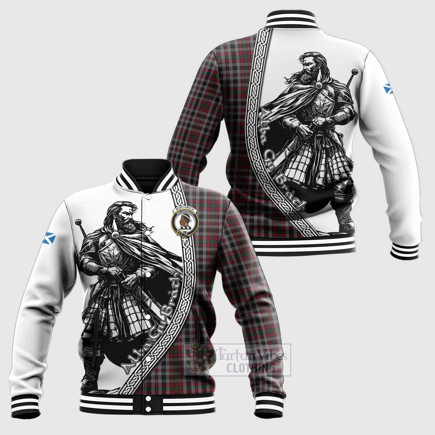 Borthwick Tartan Clan Crest Baseball Jacket with Highlander Warrior Celtic Style Unisex - Tartan Vibes Clothing