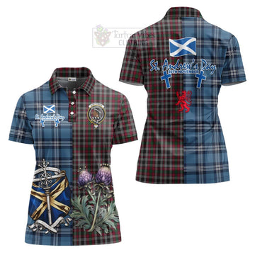Borthwick Tartan Women's Polo Shirt Happy St. Andrew's Day Half Tartan Style Women - Tartan Vibes Clothing