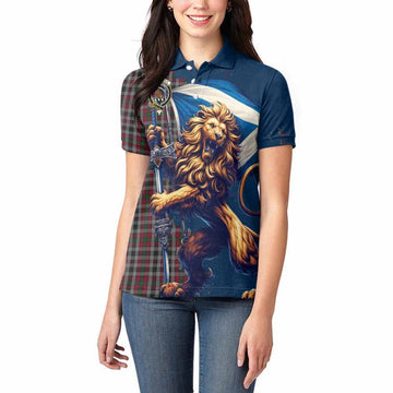 Tartan Vibes Clothing Borthwick Tartan Family Crest Women's Polo Shirt with Scottish Majestic Lion