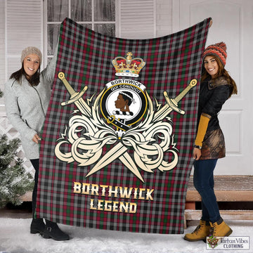 Borthwick Tartan Blanket with Clan Crest and the Golden Sword of Courageous Legacy X-Large 59 x 79 inches 150 x 200 cm - Tartan Vibes Clothing