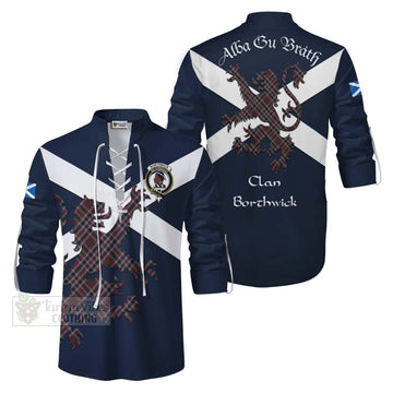 Borthwick Tartan Lion Rampant Ghillie Kilt Shirt Proudly Display Your Heritage with Alba Gu Brath and Clan Name Men - Tartan Vibes Clothing