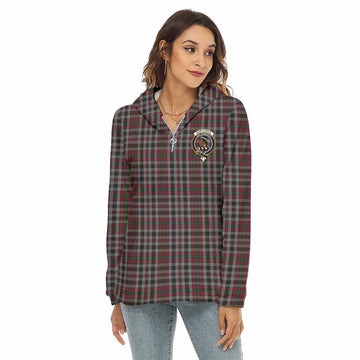 Borthwick Tartan Women's Borg Fleece Hoodie with Half Zip with Family Crest Female - Tartan Vibes Clothing