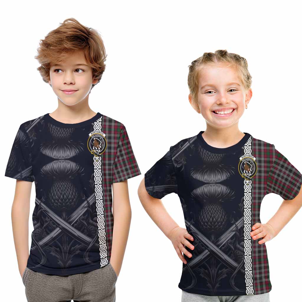 Borthwick Tartan Kid T-Shirt with Family Crest Cross Sword Thistle Celtic Vibes Youth XL Size14 - Tartan Vibes Clothing
