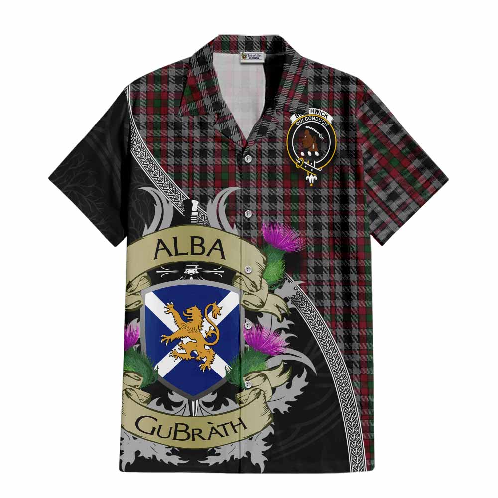 Tartan Vibes Clothing Borthwick Tartan Family Crest Short Sleeve Button Shirt Lion Rampant Royal Thistle Shield Celtic Inspired