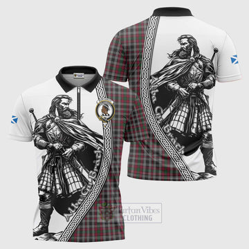 Borthwick Tartan Clan Crest Zipper Polo Shirt with Highlander Warrior Celtic Style Unisex - Tartan Vibes Clothing