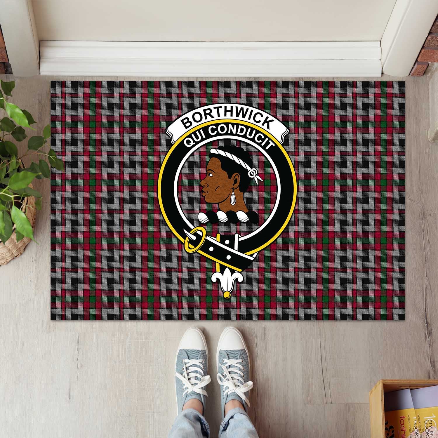 Borthwick Tartan Rubber Doormat with Family Crest L 60*90cm - Tartan Vibes Clothing