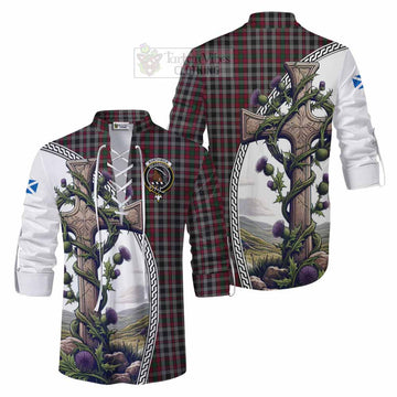 Borthwick Tartan Ghillie Kilt Shirt with Family Crest and St. Andrew's Cross Accented by Thistle Vines Men - Tartan Vibes Clothing