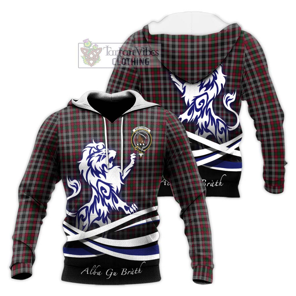 Borthwick Tartan Knitted Hoodie with Alba Gu Brath Regal Lion Emblem Unisex Knitted Pullover Hoodie - Tartan Vibes Clothing