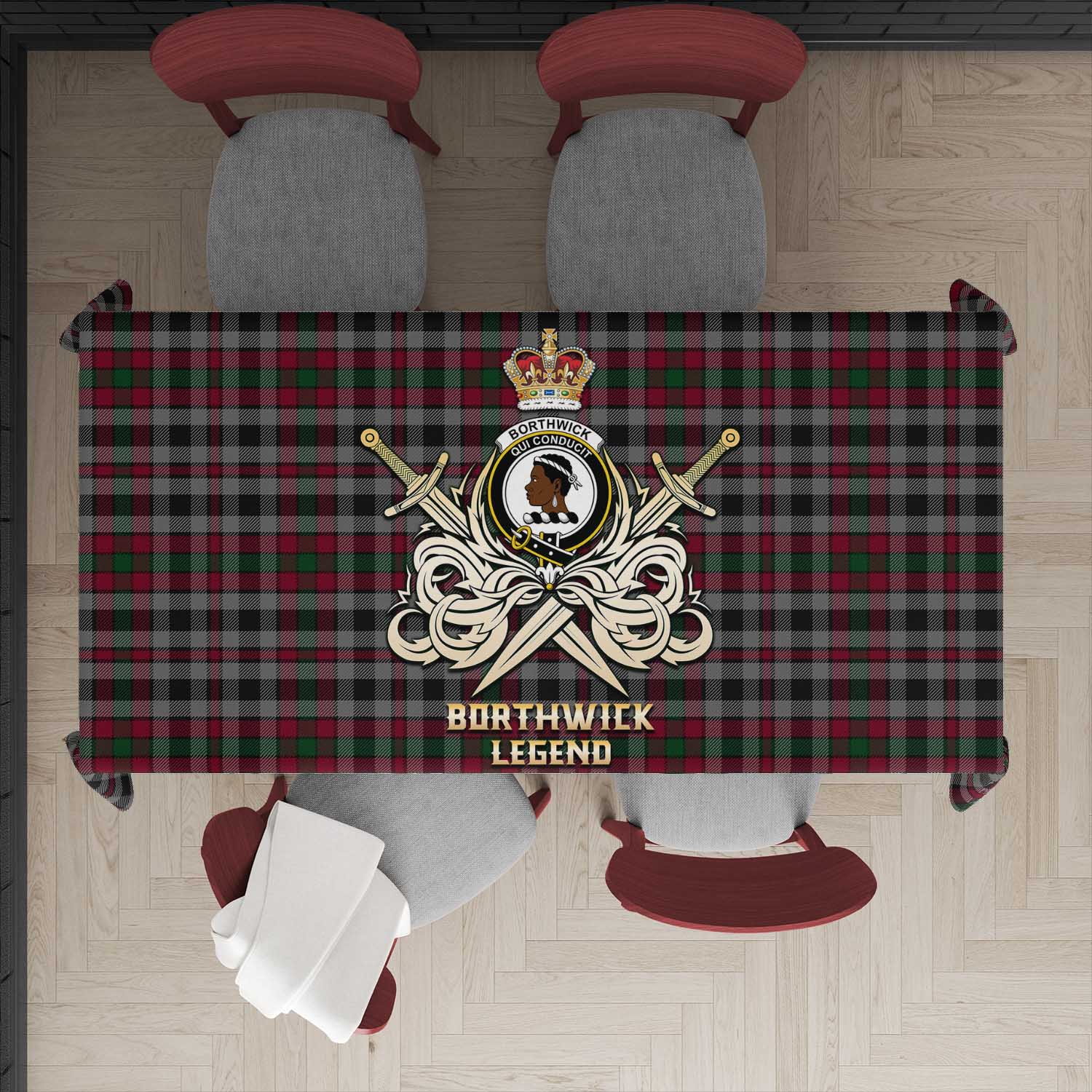 Borthwick Tartan Tablecloth with Clan Crest and the Golden Sword of Courageous Legacy - Tartan Vibes Clothing