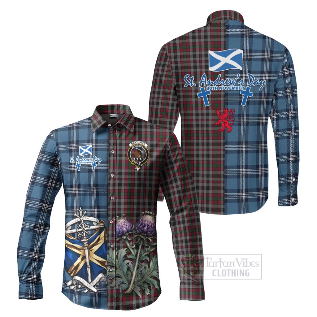 Borthwick Tartan Long Sleeve Button Shirt Happy St. Andrew's Day Half Tartan Style Men's Shirt S - Tartan Vibes Clothing