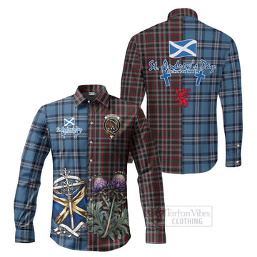 Borthwick Tartan Long Sleeve Button Shirt Happy St. Andrew's Day Half Tartan Style Men's Shirt S - Tartan Vibes Clothing