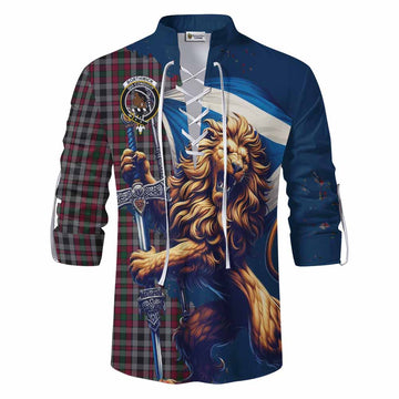 Borthwick Tartan Family Crest Ghillie Kilt Shirt with Scottish Majestic Lion Men - Tartan Vibes Clothing