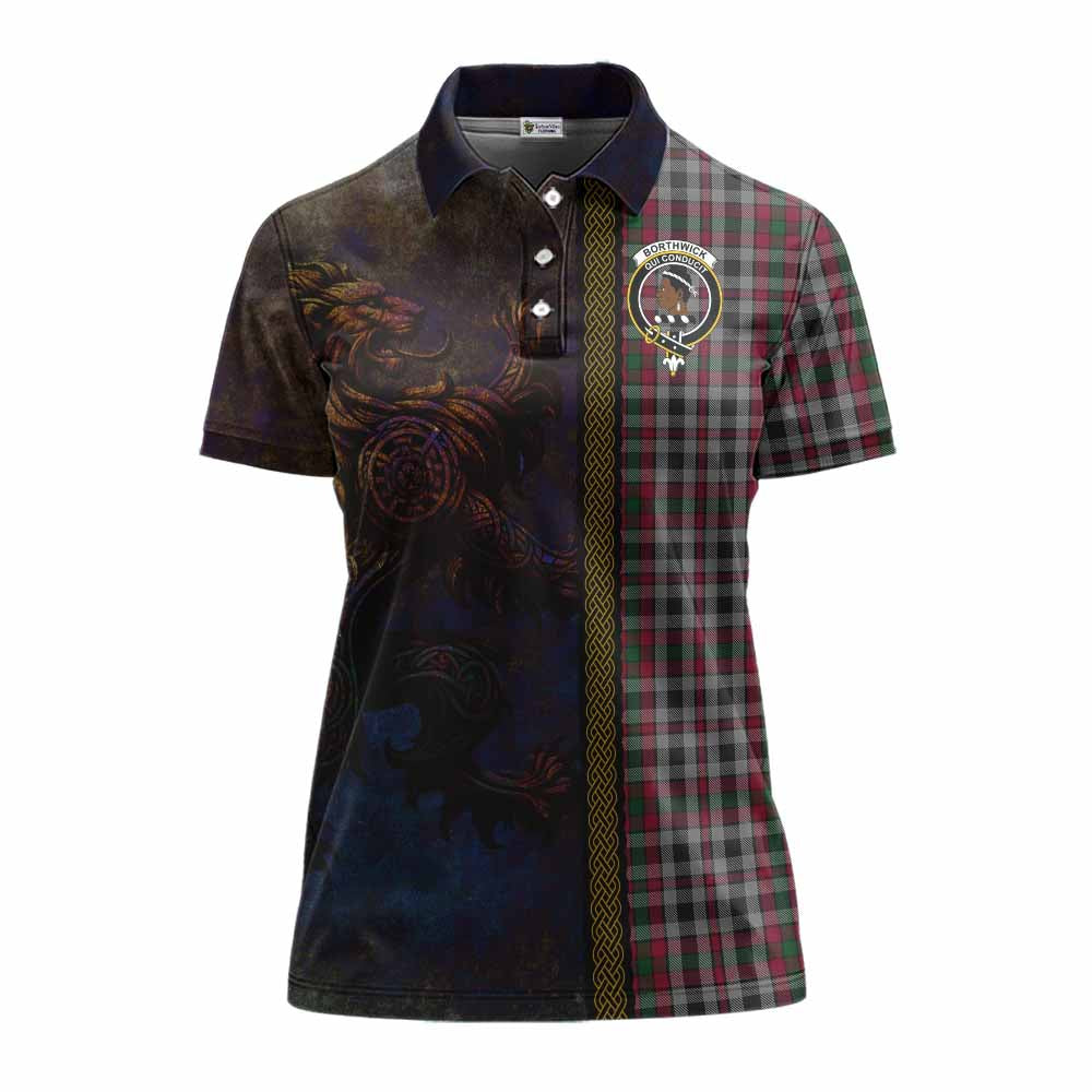 Tartan Vibes Clothing Borthwick Tartan Family Crest Women's Polo Shirt Alba Gu Brath Be Brave Lion Ancient Style