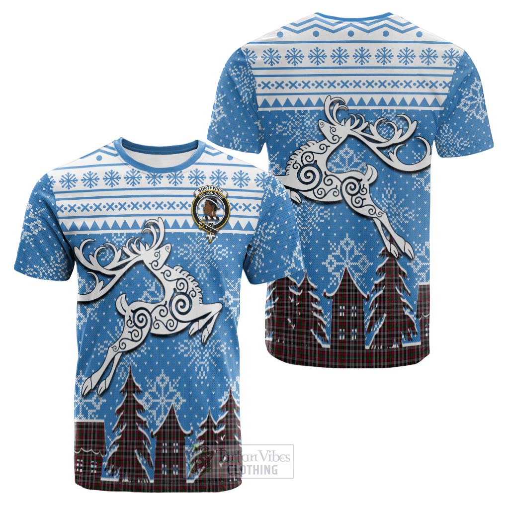 Borthwick Clan Christmas Cotton T-shirt Celtic Reindeer Style Kid's Shirt - Tartan Vibes Clothing