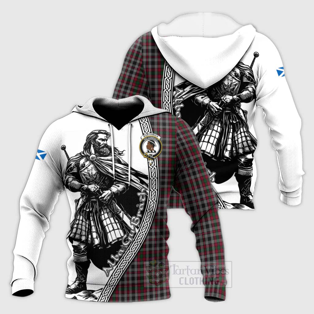 Borthwick Tartan Clan Crest Knitted Hoodie with Highlander Warrior Celtic Style Unisex Knitted Pullover Hoodie - Tartan Vibes Clothing