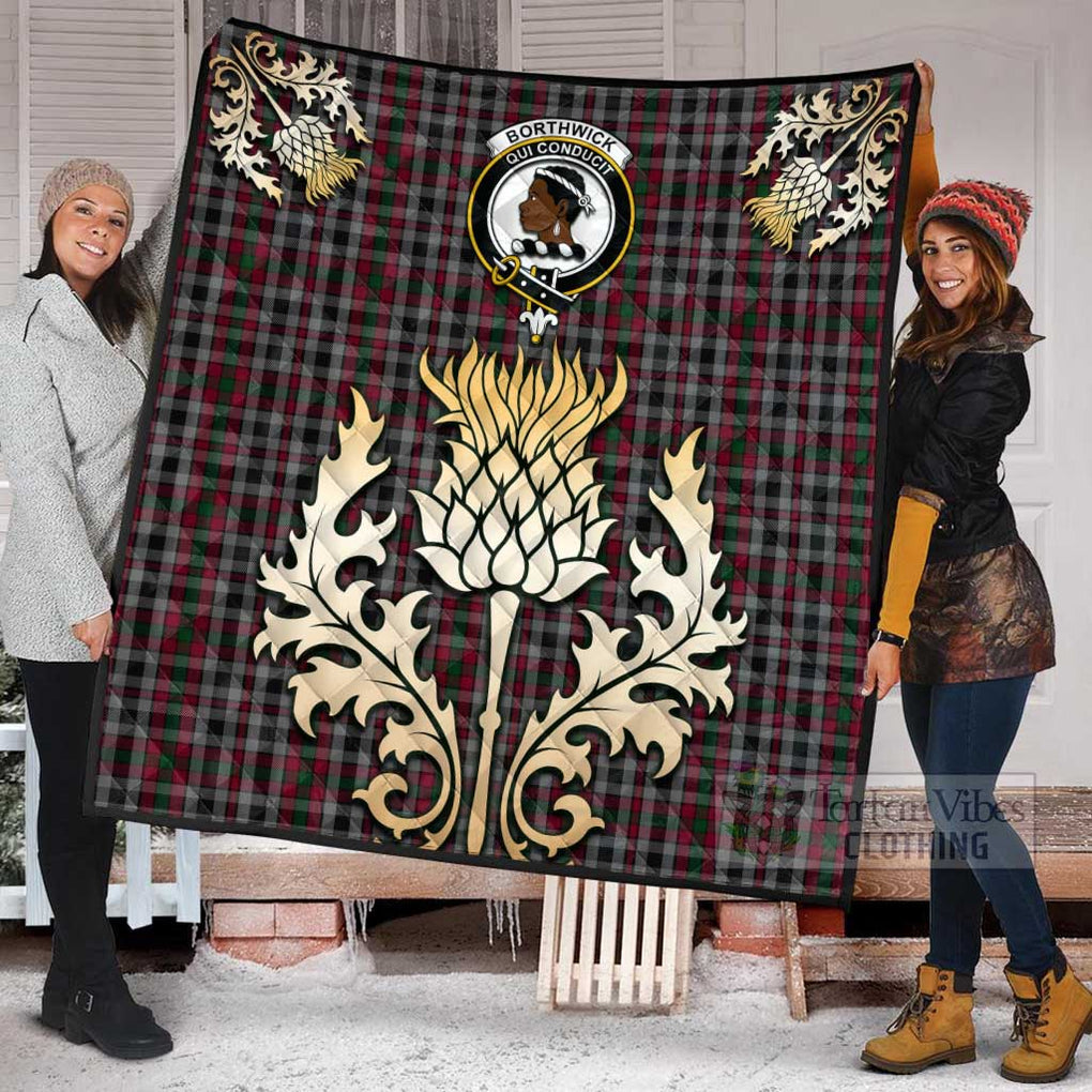 Borthwick Tartan Quilt with Family Crest and Golden Thistle Style Super King Quilt 91" x 110" - Tartan Vibes Clothing