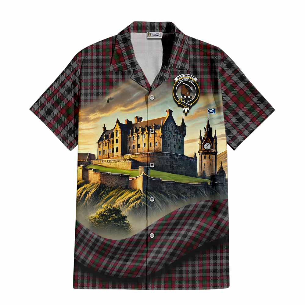 Tartan Vibes Clothing Borthwick Tartan Family Crest Short Sleeve Button Shirt with Scottish Ancient Castle Style