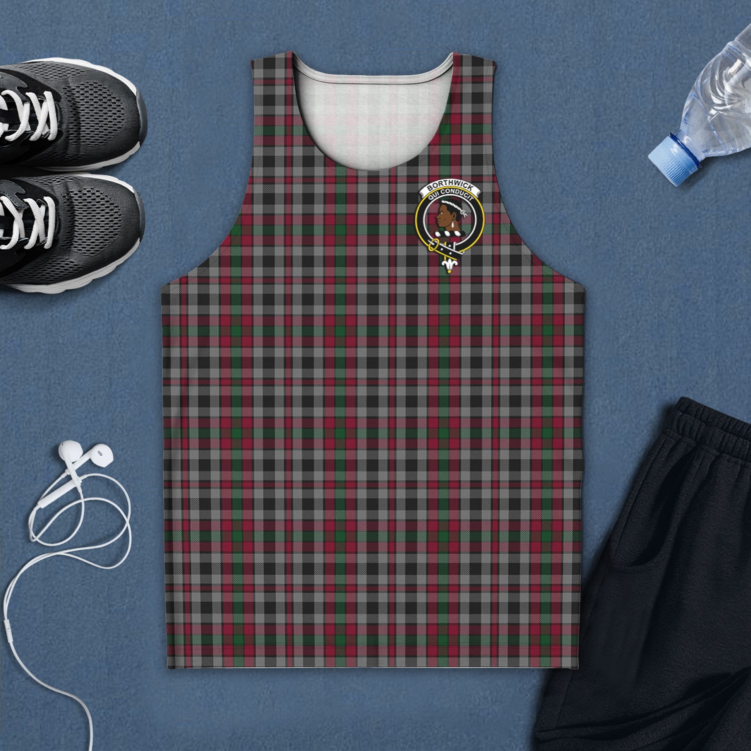 Borthwick Tartan Mens Tank Top with Family Crest 5XL - Tartan Vibes Clothing