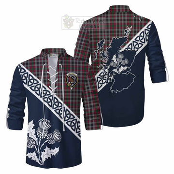 Borthwick Tartan Ghillie Kilt Shirt Featuring Thistle and Scotland Map Men - Tartan Vibes Clothing