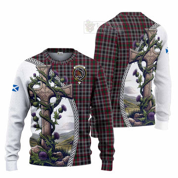 Borthwick Tartan Knitted Sweater with Family Crest and St. Andrew's Cross Accented by Thistle Vines Unisex - Tartan Vibes Clothing