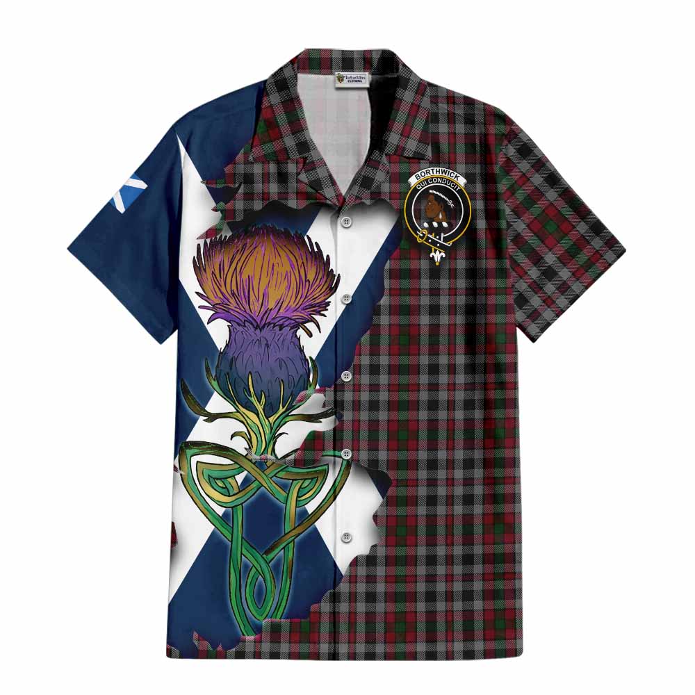 Tartan Vibes Clothing Borthwick Tartan Family Crest Short Sleeve Button Shirt Scottish Thistle Celtic Inspired