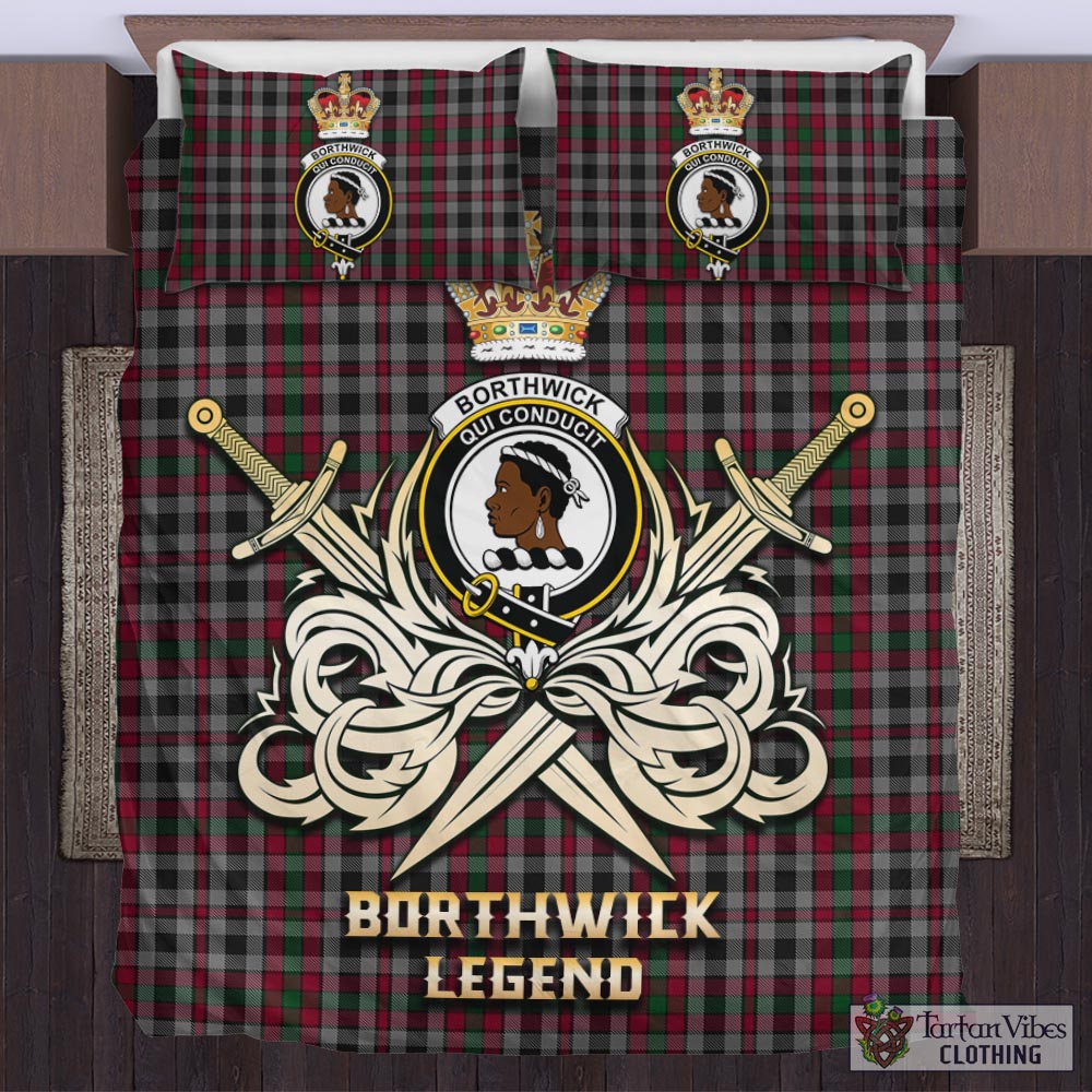 Tartan Vibes Clothing Borthwick Tartan Bedding Set with Clan Crest and the Golden Sword of Courageous Legacy