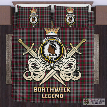Tartan Vibes Clothing Borthwick Tartan Bedding Set with Clan Crest and the Golden Sword of Courageous Legacy