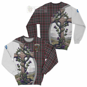 Borthwick Tartan Sweatshirt with Family Crest and St. Andrew's Cross Accented by Thistle Vines Unisex - Tartan Vibes Clothing