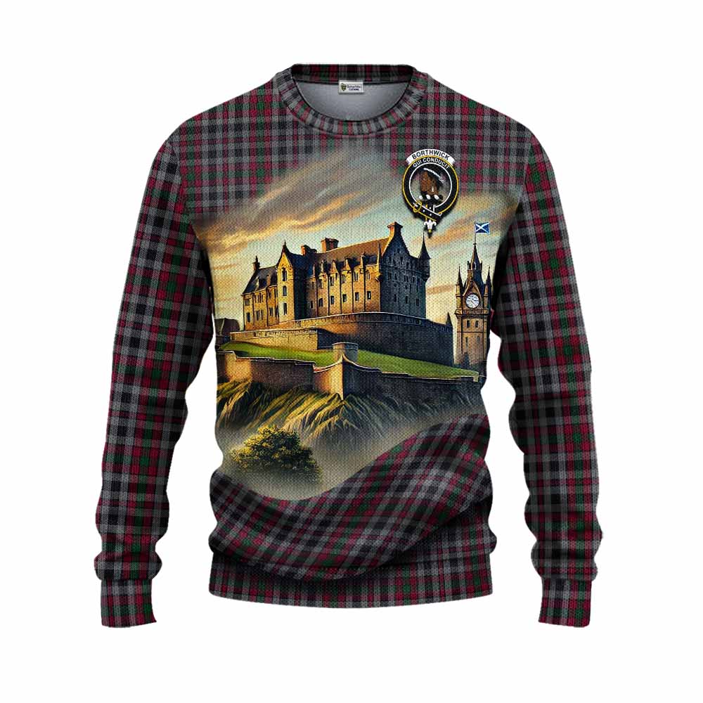 Borthwick Tartan Family Crest Knitted Sweater with Scottish Ancient Castle Style Unisex - Tartan Vibes Clothing