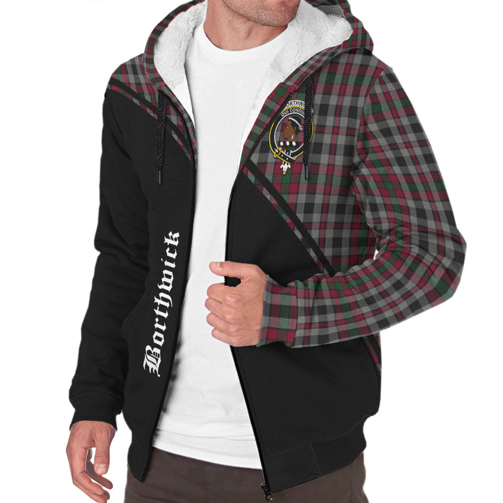 Borthwick Tartan Sherpa Hoodie with Family Crest Curve Style Unisex - Tartanvibesclothing